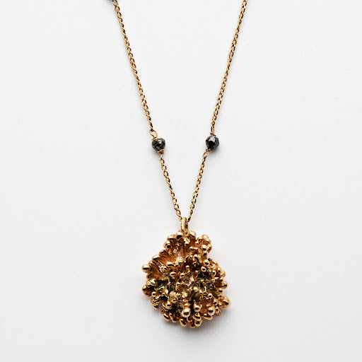 Gold and Black Diamond Anemone Pendant