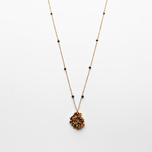 Gold and Black Diamond Anemone Pendant