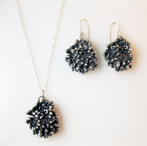 Oxidized Sterling Silver Anemone Earrings