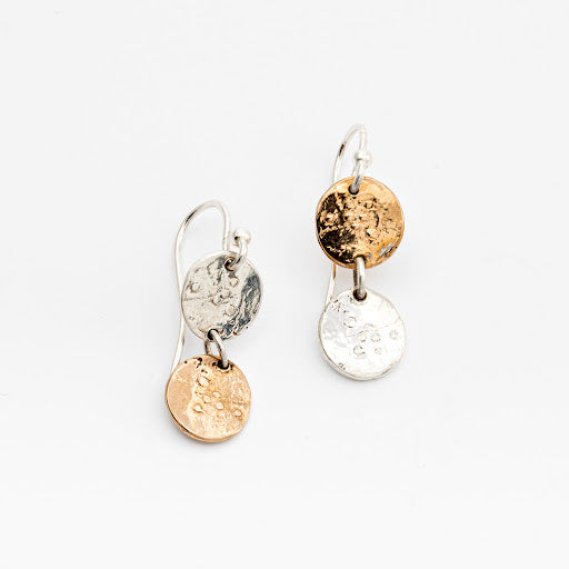 Rose Gold and Sterling Silver Teeny Tiny Moonscape Earrings