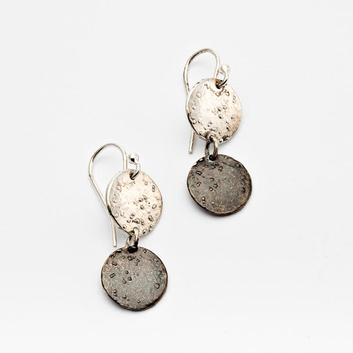 Sterling Silver and Oxidized Sterling Silver Tiny Moonscape Earrings