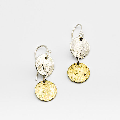 Yellow Gold and Sterling Silver Tiny Moonscape Earrings