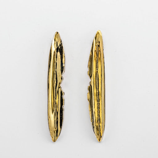 18k Gold Bi-Metal Feather Earrings