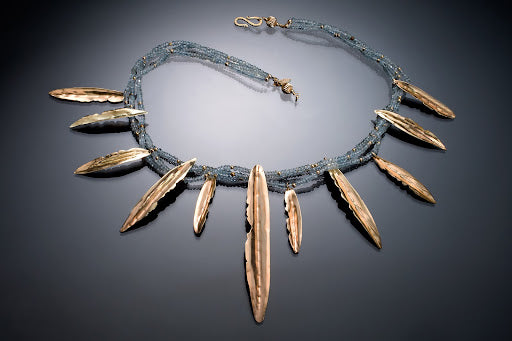 Gold and Aquamarine Feather Collar