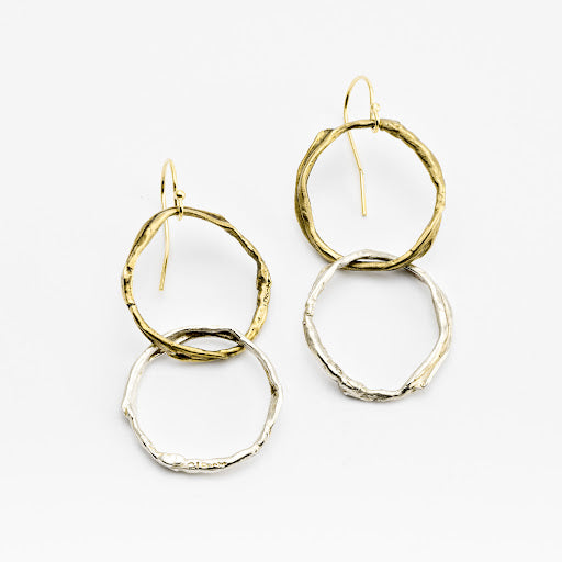 Gold and Sterling Silver Smush Loop Chain Earrings