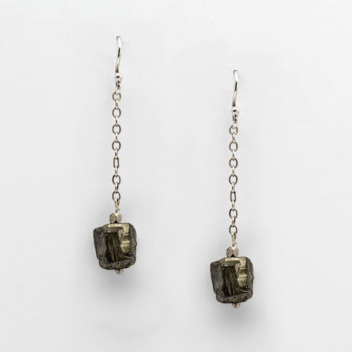 Pyrite and Bronze Chain Earrings