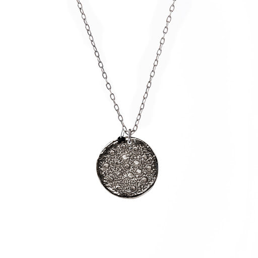 Dozen Diamond Disc Pendant in Oxidized Sterling Silver