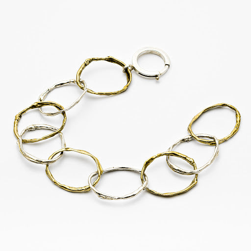 Yellow Gold and Sterling Silver Smush Loop Chain Link Bracelet